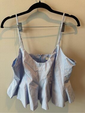 LOFT Light Blue and White Striped Peplum Camisole